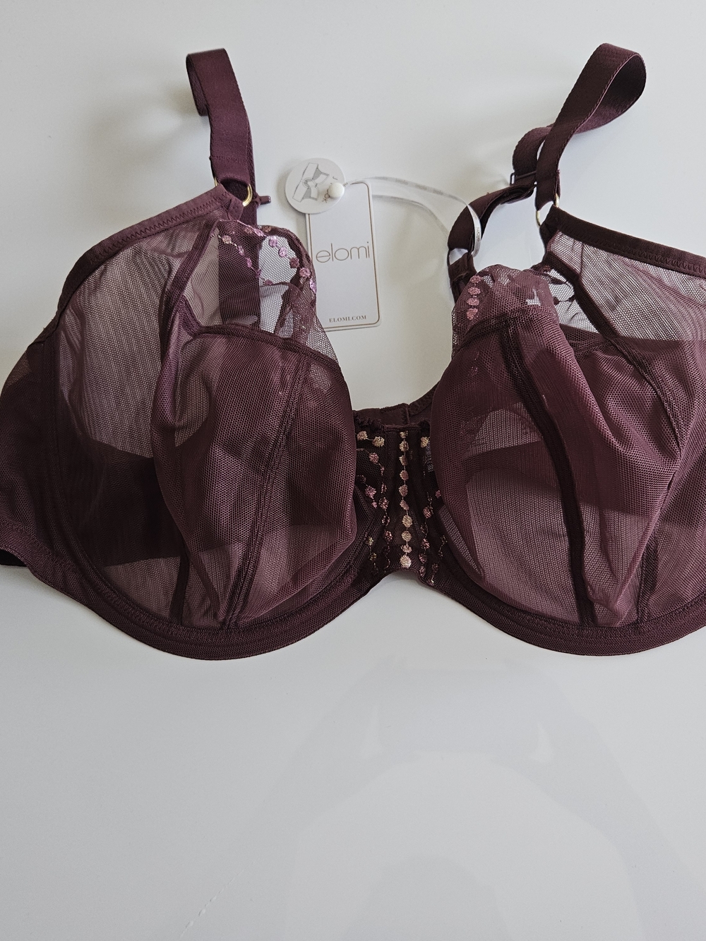 Elomi Matilda Sugarplum Bra 44H / 44FF NWT Plunge Mesh